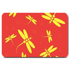 Red And Yellow Dragonflies Pattern Large Doormat  by Valentinaart