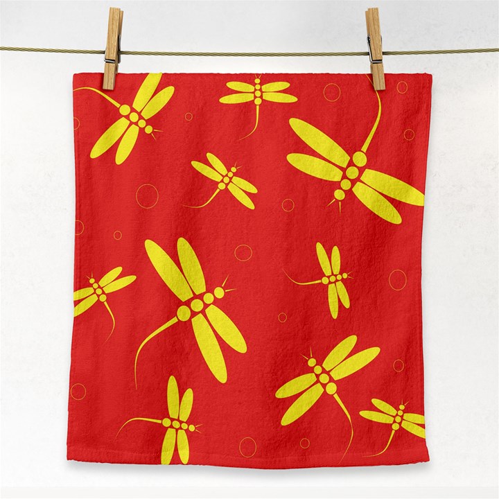 Red and yellow dragonflies pattern Face Towel