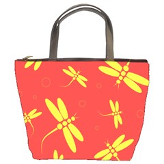 Red And Yellow Dragonflies Pattern Bucket Bags by Valentinaart