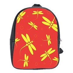 Red And Yellow Dragonflies Pattern School Bags(large)  by Valentinaart