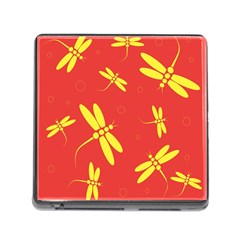 Red And Yellow Dragonflies Pattern Memory Card Reader (square)