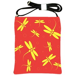 Red And Yellow Dragonflies Pattern Shoulder Sling Bags by Valentinaart