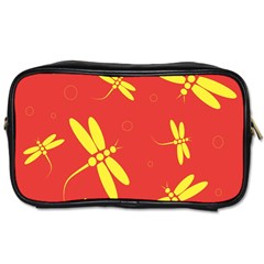 Red And Yellow Dragonflies Pattern Toiletries Bags by Valentinaart