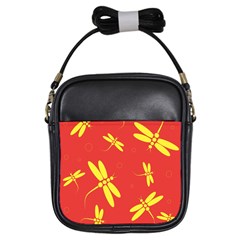 Red And Yellow Dragonflies Pattern Girls Sling Bags