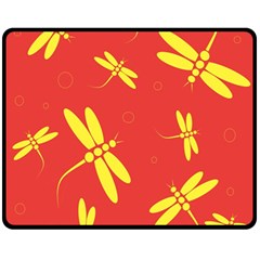 Red And Yellow Dragonflies Pattern Fleece Blanket (medium)  by Valentinaart