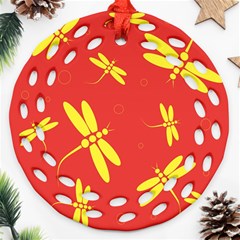 Red And Yellow Dragonflies Pattern Ornament (round Filigree) 