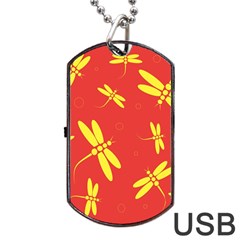 Red And Yellow Dragonflies Pattern Dog Tag Usb Flash (two Sides)  by Valentinaart