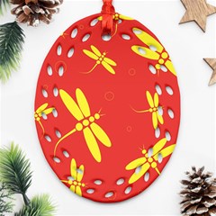 Red And Yellow Dragonflies Pattern Ornament (oval Filigree) 