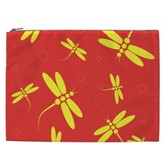 Red And Yellow Dragonflies Pattern Cosmetic Bag (xxl)  by Valentinaart