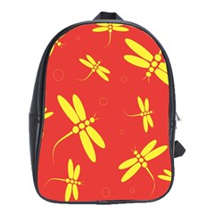 Red And Yellow Dragonflies Pattern School Bags (xl)  by Valentinaart