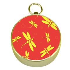 Red And Yellow Dragonflies Pattern Gold Compasses