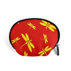 Red And Yellow Dragonflies Pattern Accessory Pouches (small)  by Valentinaart