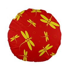 Red And Yellow Dragonflies Pattern Standard 15  Premium Flano Round Cushions