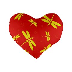 Red And Yellow Dragonflies Pattern Standard 16  Premium Flano Heart Shape Cushions by Valentinaart