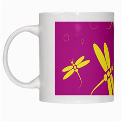 Purple And Yellow Dragonflies Pattern White Mugs by Valentinaart