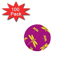 Purple And Yellow Dragonflies Pattern 1  Mini Buttons (100 Pack)  by Valentinaart