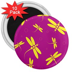 Purple And Yellow Dragonflies Pattern 3  Magnets (10 Pack) 