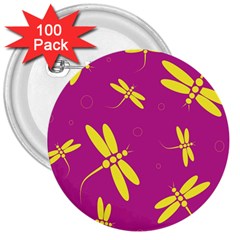 Purple And Yellow Dragonflies Pattern 3  Buttons (100 Pack)  by Valentinaart