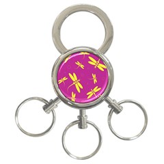 Purple And Yellow Dragonflies Pattern 3-ring Key Chains