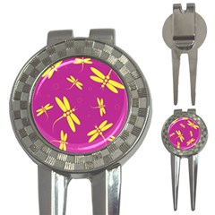 Purple And Yellow Dragonflies Pattern 3-in-1 Golf Divots by Valentinaart