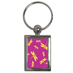 Purple And Yellow Dragonflies Pattern Key Chains (rectangle) 