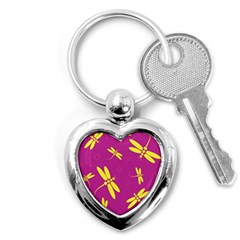 Purple And Yellow Dragonflies Pattern Key Chains (heart) 