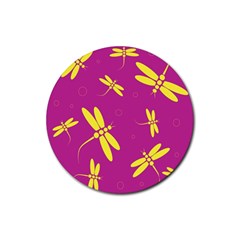 Purple And Yellow Dragonflies Pattern Rubber Round Coaster (4 Pack) 