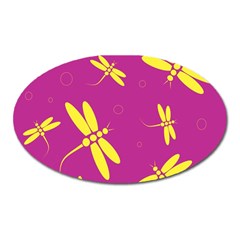 Purple And Yellow Dragonflies Pattern Oval Magnet by Valentinaart