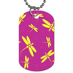 Purple And Yellow Dragonflies Pattern Dog Tag (two Sides)