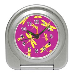 Purple And Yellow Dragonflies Pattern Travel Alarm Clocks