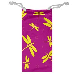 Purple And Yellow Dragonflies Pattern Jewelry Bags by Valentinaart