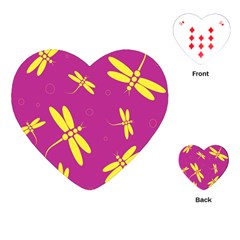 Purple And Yellow Dragonflies Pattern Playing Cards (heart)  by Valentinaart