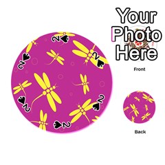 Purple And Yellow Dragonflies Pattern Playing Cards 54 (round)  by Valentinaart