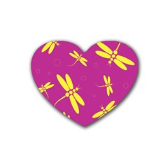 Purple And Yellow Dragonflies Pattern Rubber Coaster (heart) 