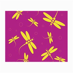 Purple And Yellow Dragonflies Pattern Small Glasses Cloth (2-side) by Valentinaart