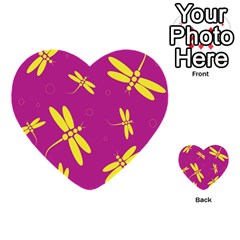 Purple And Yellow Dragonflies Pattern Multi-purpose Cards (heart)  by Valentinaart