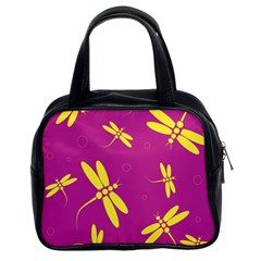 Purple And Yellow Dragonflies Pattern Classic Handbags (2 Sides) by Valentinaart