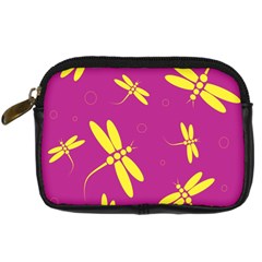 Purple And Yellow Dragonflies Pattern Digital Camera Cases by Valentinaart