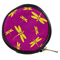 Purple And Yellow Dragonflies Pattern Mini Makeup Bags by Valentinaart