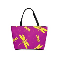 Purple And Yellow Dragonflies Pattern Shoulder Handbags by Valentinaart