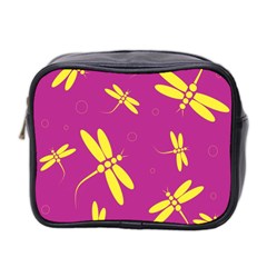 Purple And Yellow Dragonflies Pattern Mini Toiletries Bag 2-side by Valentinaart