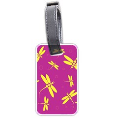 Purple And Yellow Dragonflies Pattern Luggage Tags (one Side)  by Valentinaart