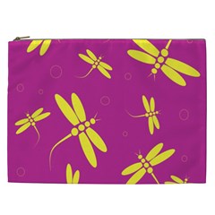 Purple And Yellow Dragonflies Pattern Cosmetic Bag (xxl)  by Valentinaart