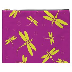 Purple And Yellow Dragonflies Pattern Cosmetic Bag (xxxl)  by Valentinaart