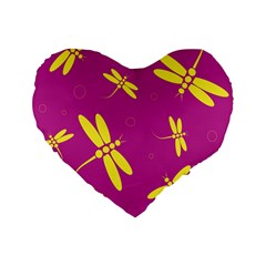 Purple And Yellow Dragonflies Pattern Standard 16  Premium Heart Shape Cushions