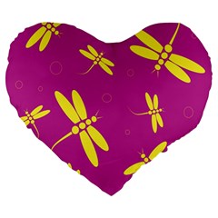 Purple And Yellow Dragonflies Pattern Large 19  Premium Heart Shape Cushions by Valentinaart