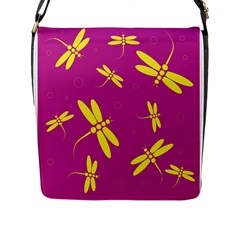 Purple And Yellow Dragonflies Pattern Flap Messenger Bag (l) 