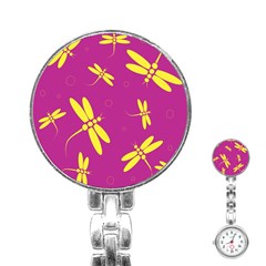 Purple And Yellow Dragonflies Pattern Stainless Steel Nurses Watch by Valentinaart