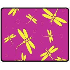 Purple And Yellow Dragonflies Pattern Double Sided Fleece Blanket (medium)  by Valentinaart