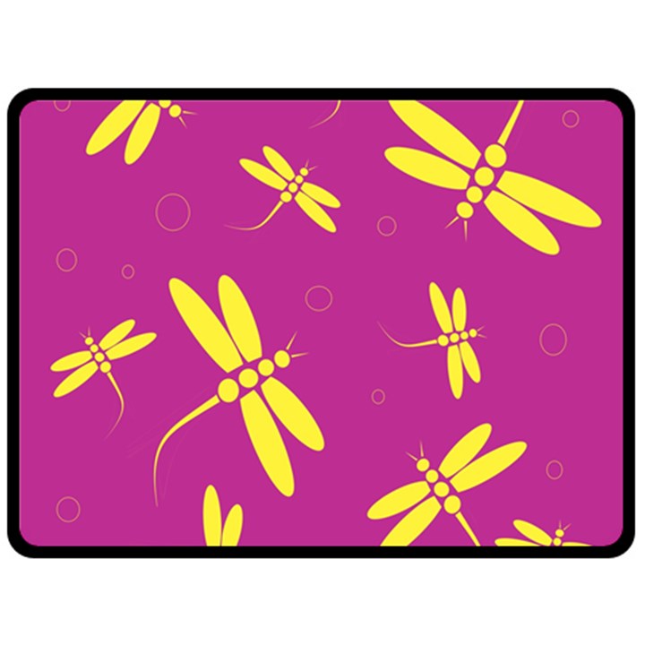 Purple and yellow dragonflies pattern Double Sided Fleece Blanket (Large) 